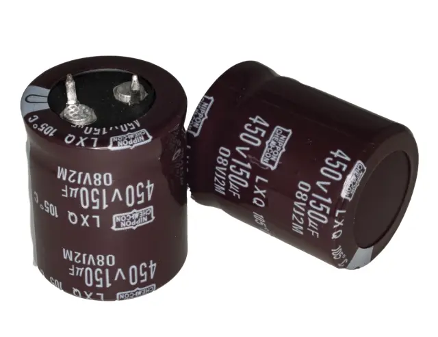 Elko, stojeći (RAD), 105°C, 150µF, 450V, 25X30mm, RM10, Nippon Chemi-Con — šifra 22970 | Kelco