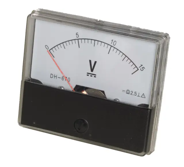 Indikator, analogni, Klasa 2.0, 70x60x42mm, voltmetar, 15V DC — šifra 22988 | Kelco