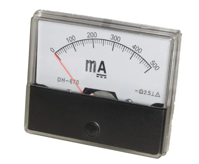 Indikator, analogni, Klasa 2.0, 70x60x42mm, miliampermetar, 500mA DC — šifra 23001 | Kelco