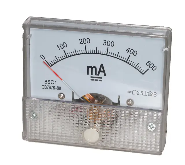 Indikator, analogni, HUA 85C1, 64x56x52mm, Klasa 2.5, miliampermetar, 500mA DC — šifra 23161 | Kelco