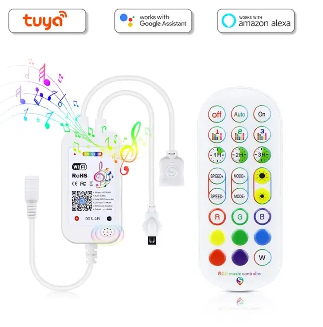 Kontroler za RGB LED trake, sa WIFI i BT funkcijom, mikrofonom i daljinskim upravljačem, 5-24V DC — šifra 23201 | Kelco