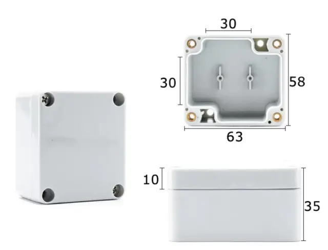 Kutija, ABS, F-tip, vodootporna, IP67, siva, 63x58x35mm — šifra 23215 | Kelco