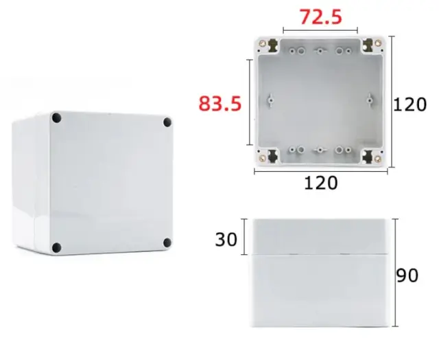 Kutija, ABS, F-tip, vodootporna, IP67, siva, 120x120x90mm — šifra 23220 | Kelco