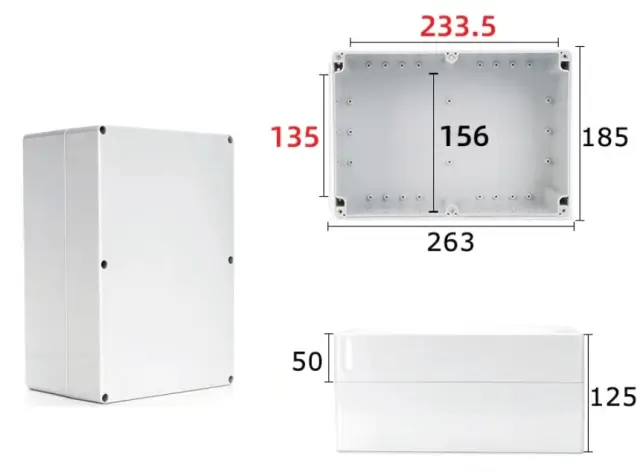 Kutija, ABS, F-tip, vodootporna, IP67, siva, 263x185x125mm — šifra 23235 | Kelco