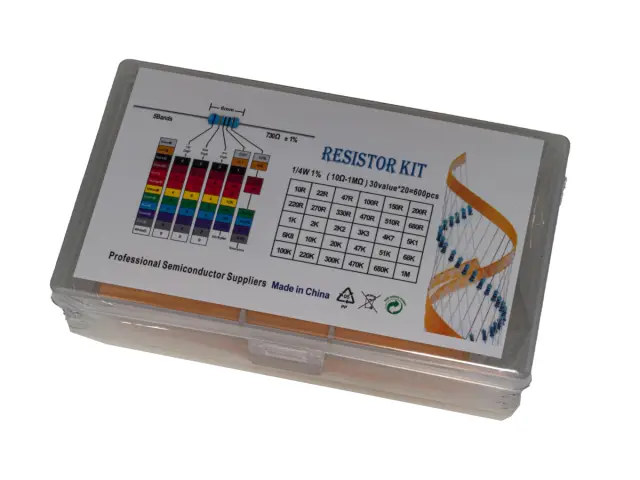 Set otpornika, 1/4W 1% Metalfilm, 30 vrednosti po 20 komada, sa kutijom — šifra 23343 | Kelco