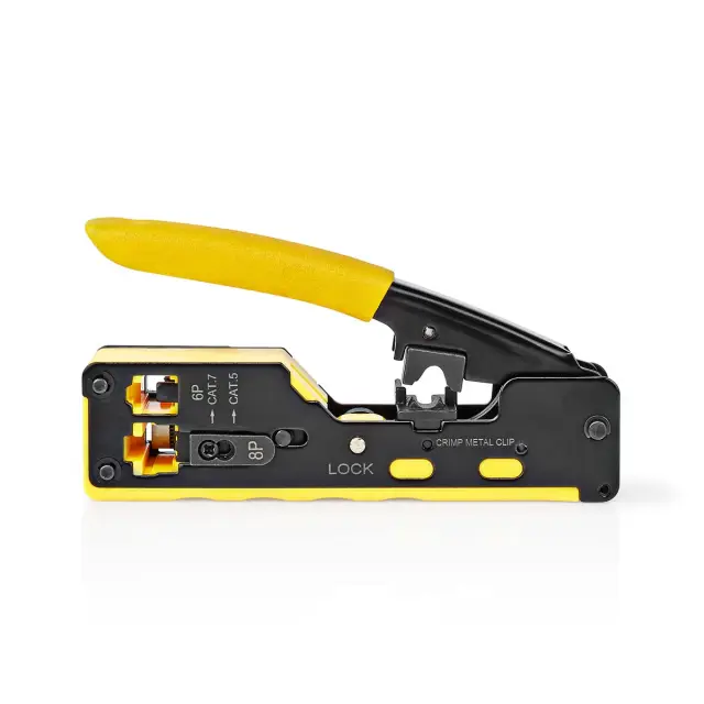 Crimp pliers đ CAT5 / CAT5e / CAT6 / CAT6a / CAT7 / RJ12 / RJ45 đ Cutting / Plier / Stripping đ Rubb — šifra 23457 | Kelco