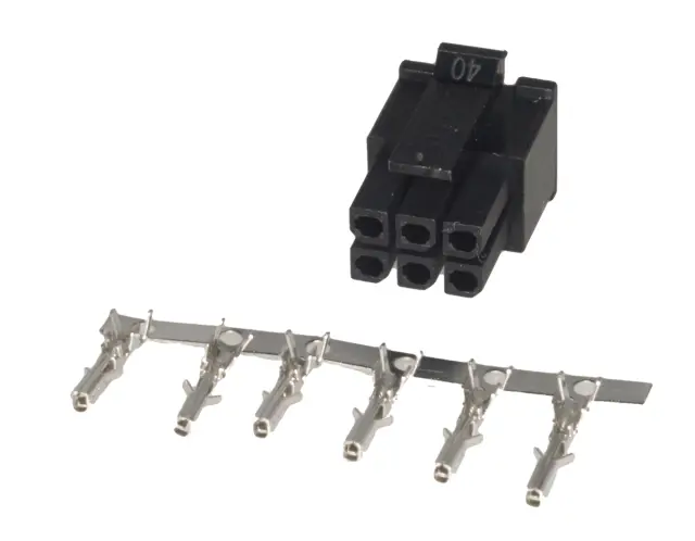 Molex, Micro-Fit 3.0, muško kućište sa ženskim pinovima, 2 x 3 pina, RM3.0, 43020 — šifra 23712 | Kelco