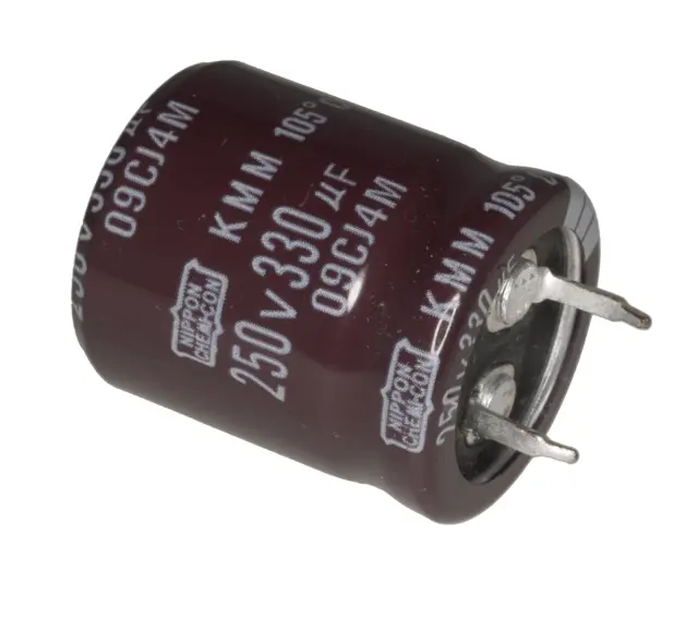 Elko, stojeći (RAD), 105°C, 330µF, 250V, 22X40mm, RM10, Nippon Chemi-Con — šifra 23786 | Kelco
