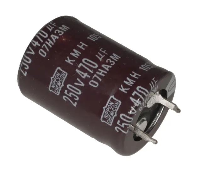 Elko, stojeći (RAD), 105°C, 470µF, 250V, 25X30mm, RM10, Nippon Chemi-Con — šifra 23787 | Kelco