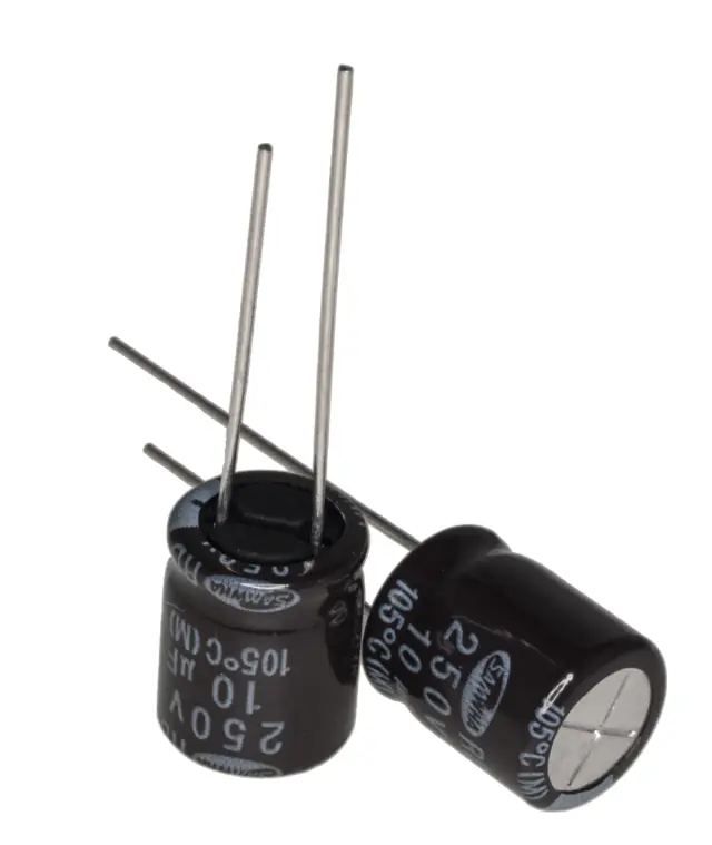 Elko, stojeći (RAD), 105°C, 10µF, 250V, 10X12.5mm, RM5mm, RD2E106M1012MBB128, Samwha, RD2E106M1012MB — šifra 24255 | Kelco