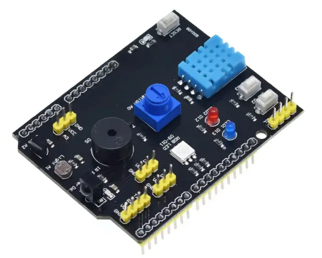 Multifunkcionalna ploča za Arduino UNO sa DHT11, LM35, RGB LED, IR prijemnikom... — šifra 24532 | Kelco