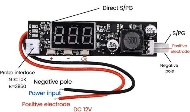 Single 12V 2A DC PWM 2 Wire Fan Temperature Control Circle Probe — šifra 24609 | Kelco — slika 3