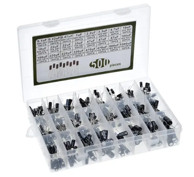 Set radijalnih elektrolitskih kondenzatora, 500 komada, 24 vrednosti, 85°C, 0.1-1000uF, 16-50V — šifra 24640 | Kelco — slika 2
