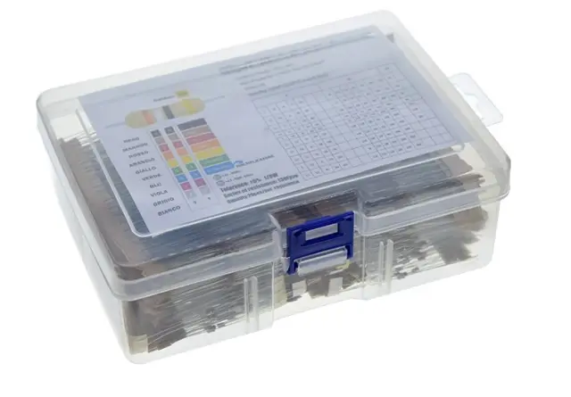 Set otpornika, 1/8W, 5%, ugljenoslojni, 130 vrednosti po 20 komada, sa kutijom — šifra 24645 | Kelco