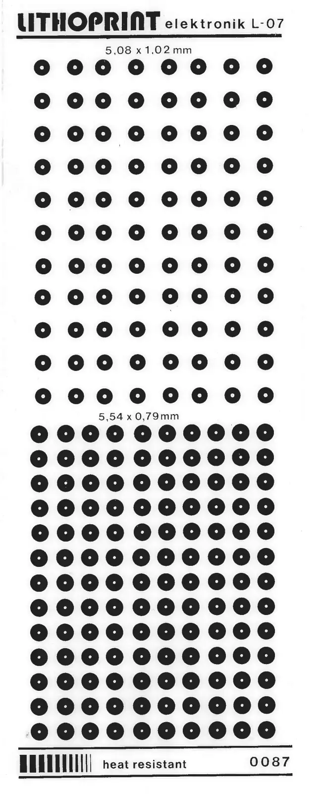 Letraset, tačke, 5.08X1.02mm i 5.54x0.79mm, lithoprint — šifra 1216 | Kelco