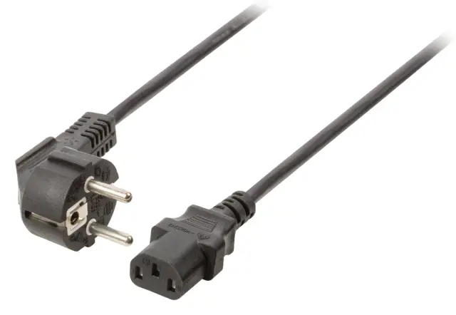 Kabl, H05VV-F0.75/3, EURO, mrežni, šuko muški ugaoni na C13 ravni, 2m, crni, VDE, 10A/250VAC — šifra 1414 | Kelco