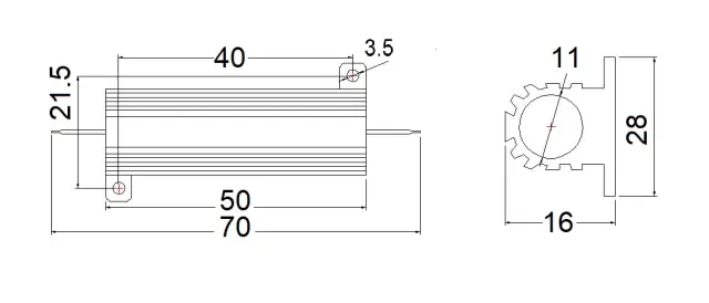Otpornik, žičani, 50W, aluminijumsko kućište, 5Ω — šifra 20548 | Kelco — slika 2