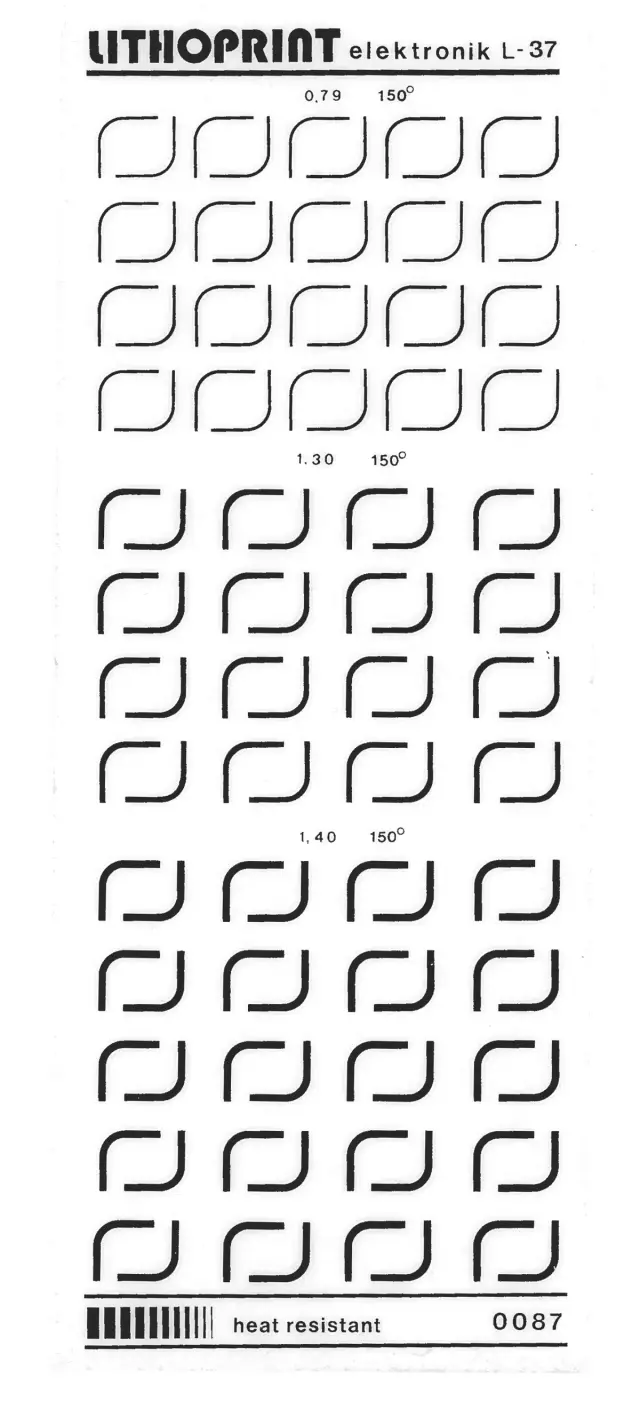 Letraset, krivine, 0.79/1.30/1.40mm, lithoprint — šifra 6147 | Kelco
