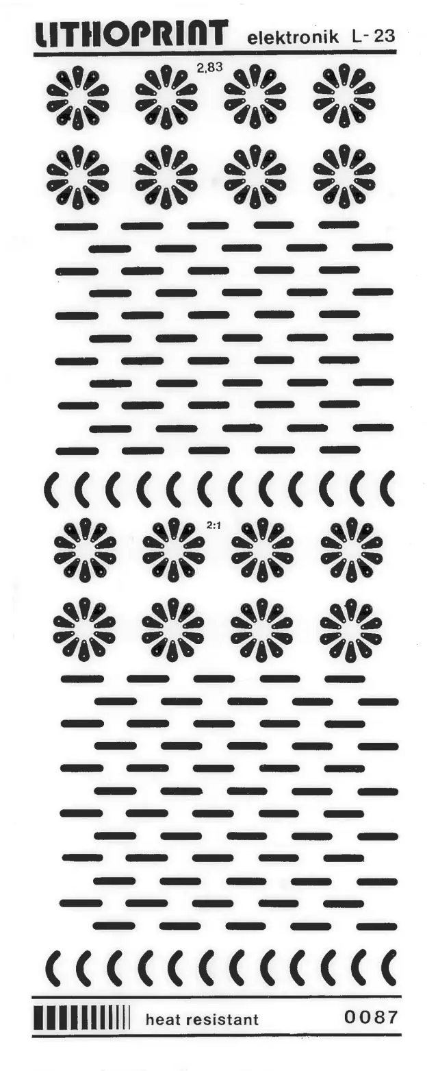 Letraset, tačke, linije i krivine, 2.83mm, lithoprint — šifra 6401 | Kelco