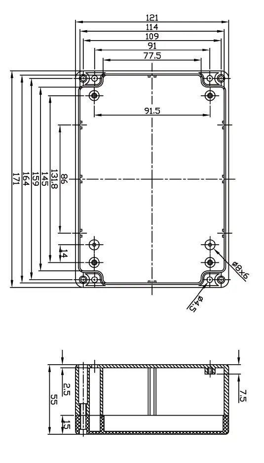 Kutija, ABS, siva, 171x121x55mm, IP65, waterproof — šifra 7100 | Kelco — slika 2