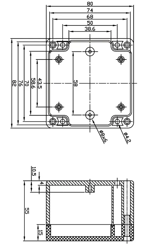 Kutija, ABS, siva, 82x80x55mm, IP65, waterproof — šifra 7107 | Kelco — slika 2