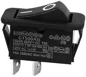 Prekidač, Wipp, crni, Max: 125°C, ON-OFF, SPST, 250V AC, 16A, 11x30mm — šifra 7885 | Kelco