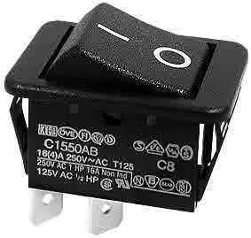 Prekidač, Wipp, crni, Max: 125°C, ON-OFF, DPST, 250V AC, 16A, 22x30mm — šifra 7886 | Kelco