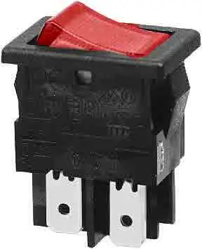 Prekidač, Wipp, crni, sa crvenom tinjalicom, High inrus, ON-OFF, DPST, 250V AC, 10A, 13x19mm — šifra 7902 | Kelco