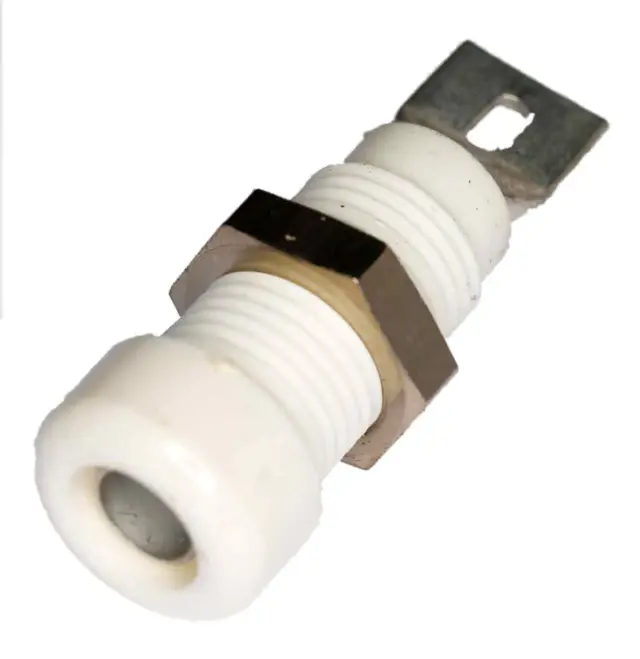 Buksna, 4mm, bela, 30VAC/60VDC, 24A, CAT I — šifra 8352 | Kelco