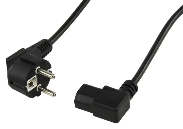 Kabl, H05VV-F0.75/3, EURO, mrežni, šuko muški ugaoni na C13 ugaoni, 3.0m, crni, VDE, 10A/250VAC — šifra 8931 | Kelco