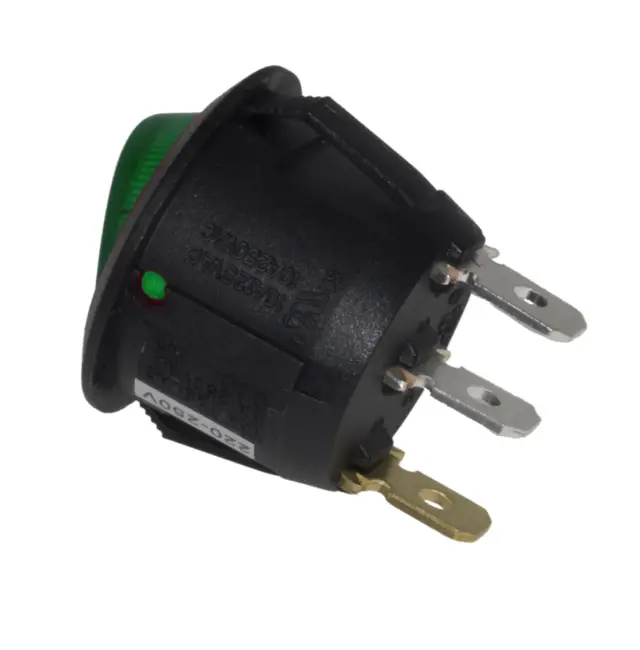 Prekidač, Wipp, okrugli, zelena tinjalica, ON-OFF, SPST, 250V AC, 6A, Fi=20.2mm — šifra 9276 | Kelco — slika 2