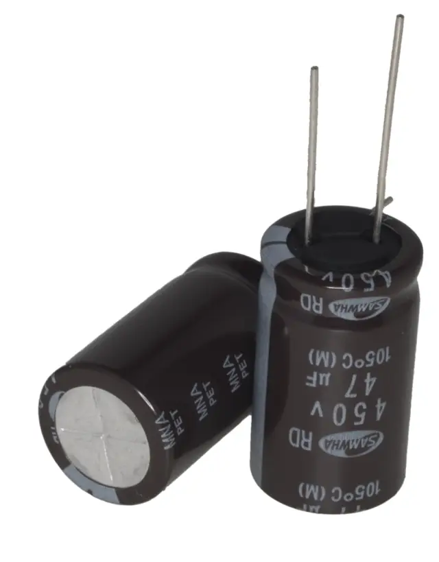 Elko, stojeći (RAD), 105°C, 47µF, 450V, 18X31.5mm, RM6.5, RD2W476M1831MBB50, Samhwa — šifra 9650 | Kelco