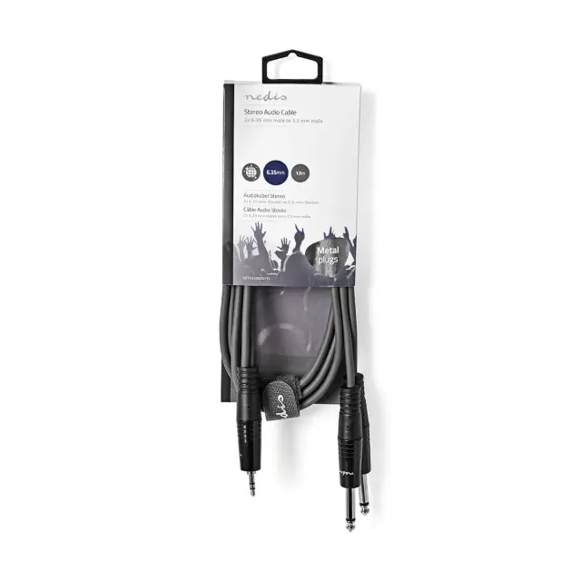 Kabl, audio, stereo 3.5mm muški na 2 X 6.3mm muški mono, metalni konektori, CU, 1.5 metar — šifra 19473 | Kelco — slika 3