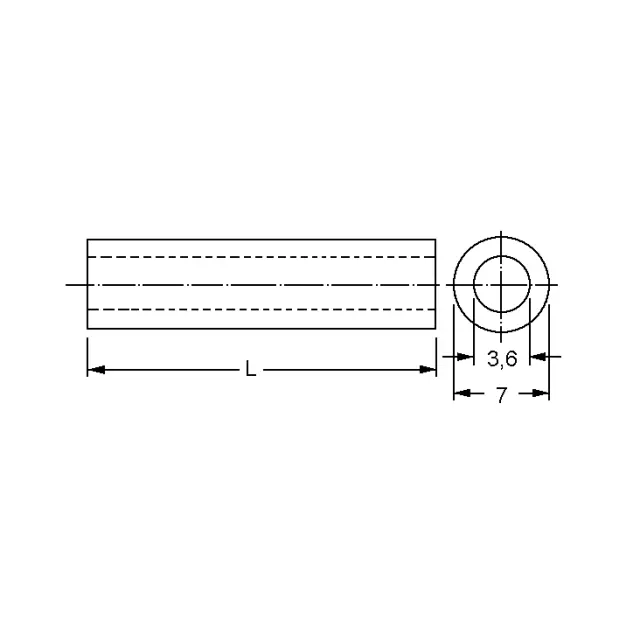 Distancer, šuplji, niklovani, Fi=4.3mm, L=20mm — šifra 13868 | Kelco