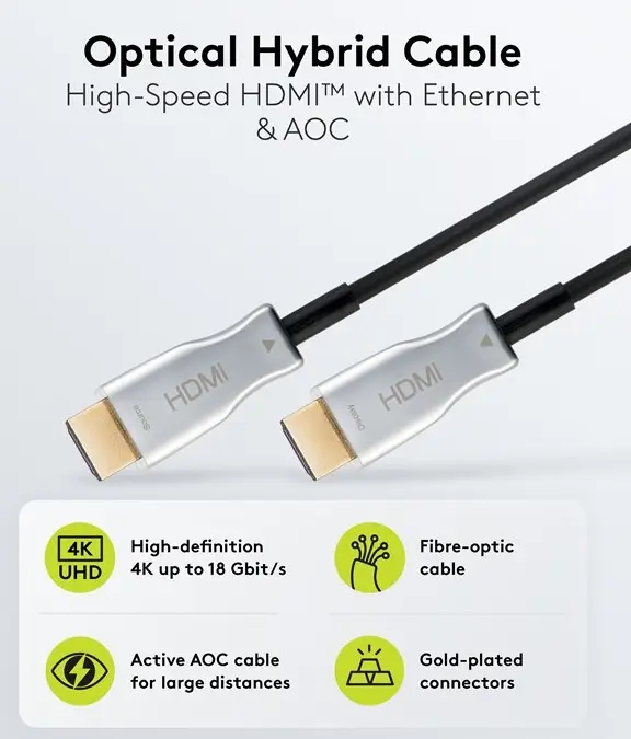 Optical Hybrid High Speed HDMI™ Cable with Ethernet (AOC) - 4K/60Hz, 50 m — šifra 24095 | Kelco — slika 2