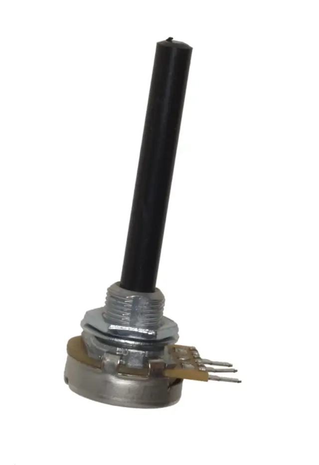 Potenciometar, logaritamski, 6mm osovina, 0.4W, 500V, 100KΩ, Omeg — šifra 18178 | Kelco