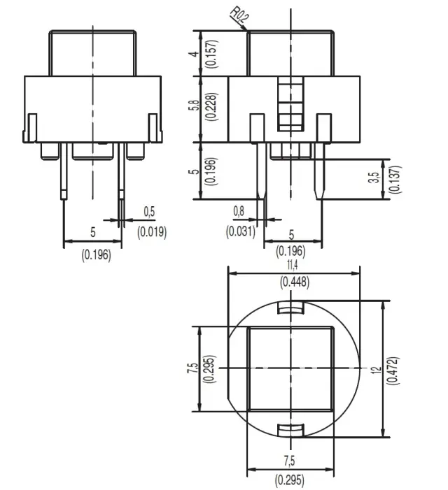 Taster, PCB montaža, crveni, 10mA/35V DC — šifra 6850 | Kelco — slika 2