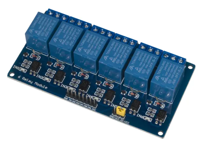Šestokanalni modul, sa relejima, 5V/10A, sa optokaplerskom zaštitom — šifra 21994 | Kelco