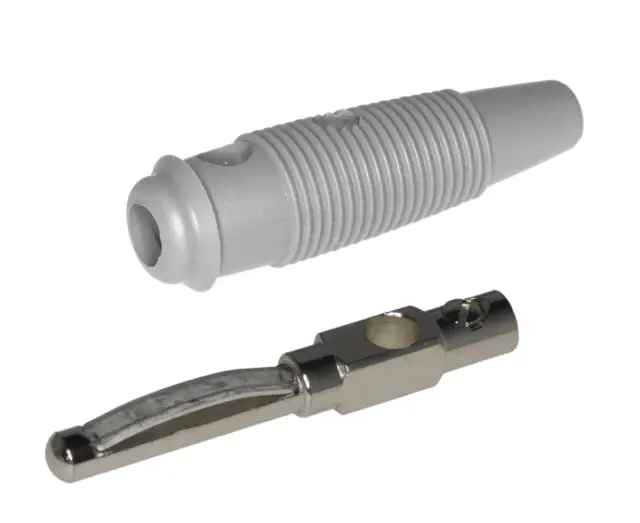 Banana VQ20, 4mm, Hirschman, bela, 16A/60V DC, sa metalnom oprugom, pričvršćenje provodnika na vij — šifra 21230 | Kelco