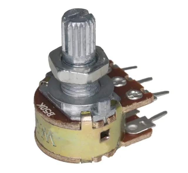 Potenciometar, WH148, stereo, LIN 100 KΩ, metalni, 6mm prečnik, 15mm dužina osovine — šifra 18153 | Kelco