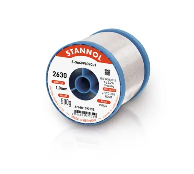 Tinol, sa olovom, Sn60Pb39Cu1, Stanol 2630, 2.2% flux ROM1, 1mm prečnik, 100g — šifra 24355 | Kelco