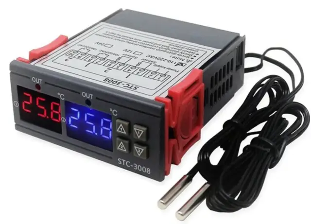 Dual Digital STC-3008 Temperature Controller, Two Relay Output, with Probe, 12V — šifra 24576 | Kelco